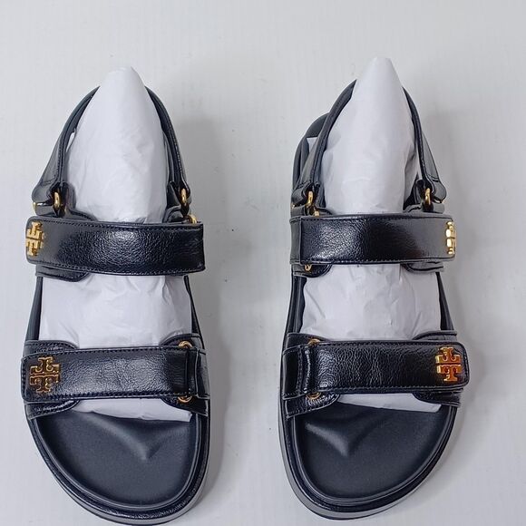 Tory Burch Platform Sandals Womens 8 Black Kira Sport Goat Leather Dust Bag - Picture 2 of 13